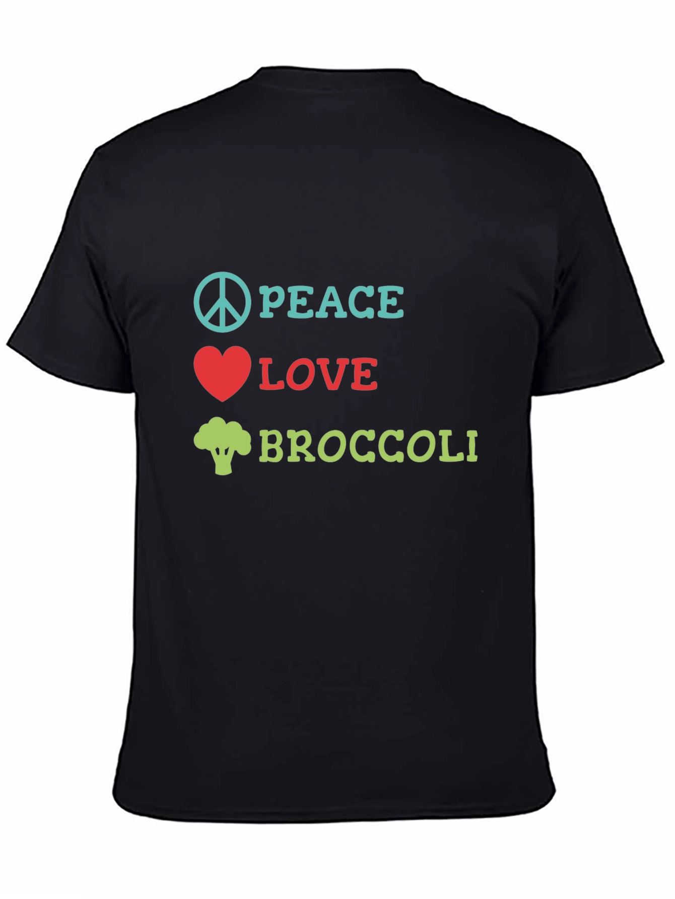Black Peace Love Broccoli T-Shirt, Funny Vegan Tee view 4