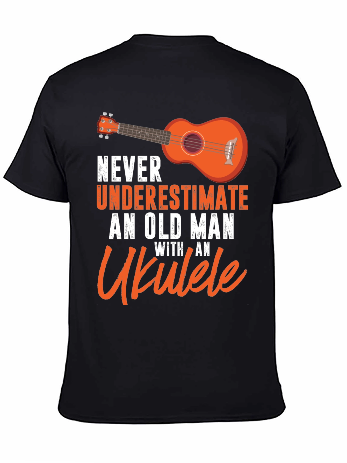 Black Ukulele Old Man T-Shirt - Music Lover Gift view 4