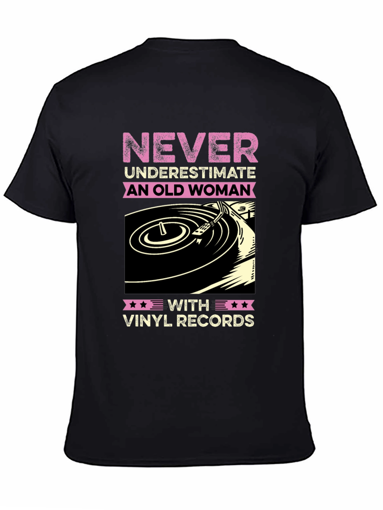 Black Never Underestimate Old Woman Vinyl Records T-Shirt view 4