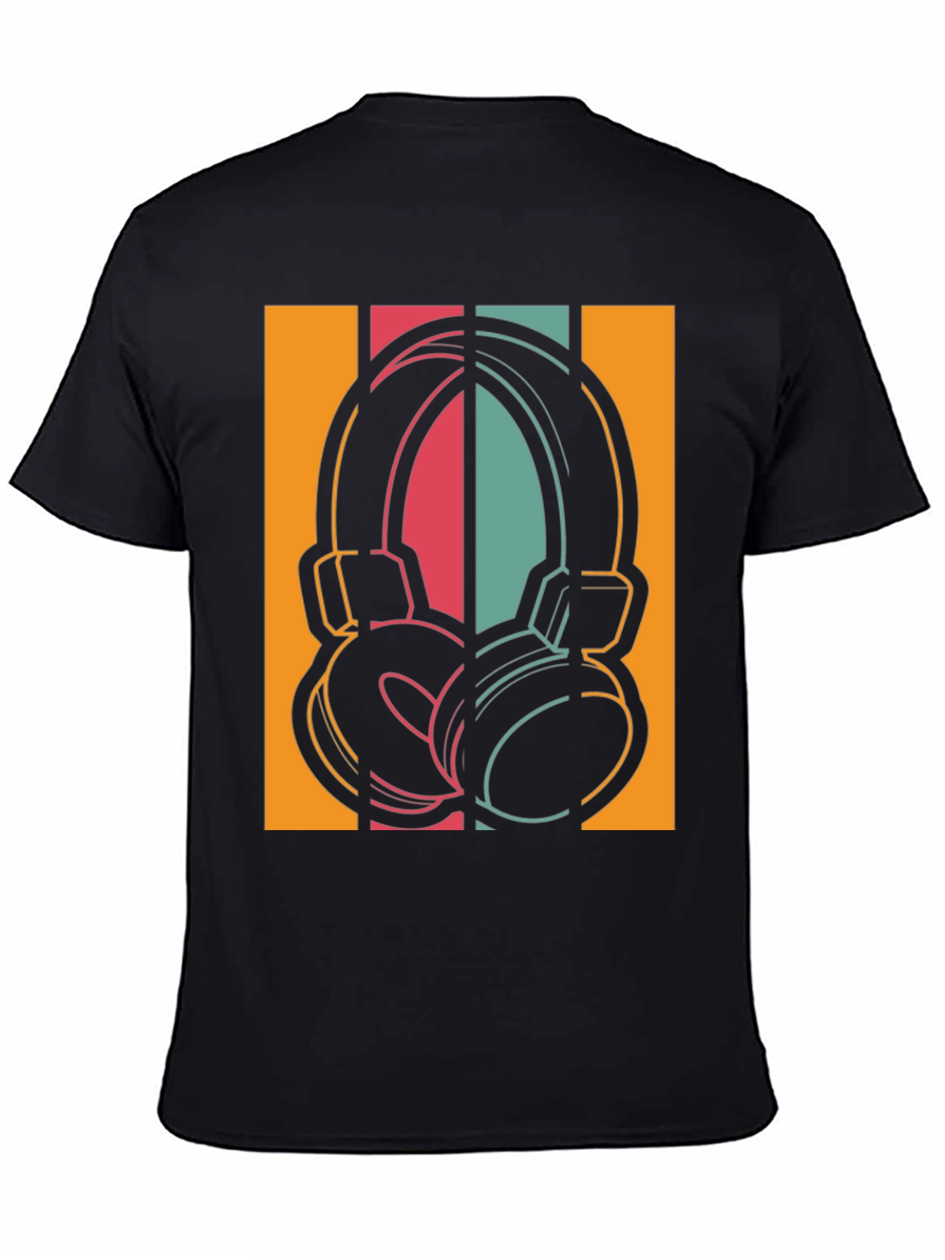 Black Retro Headphones Graphic Tee - Vintage Style Music Shirt view 4