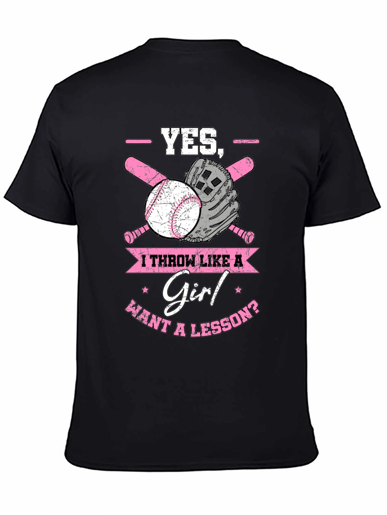 Black Yes, I Throw Like a Girl T-Shirt Baseball Bat Glove view 4