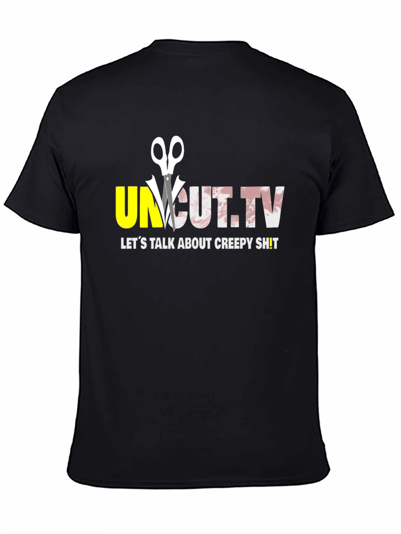 Black Uncut.TV Creepy Content Black T-Shirt view 4