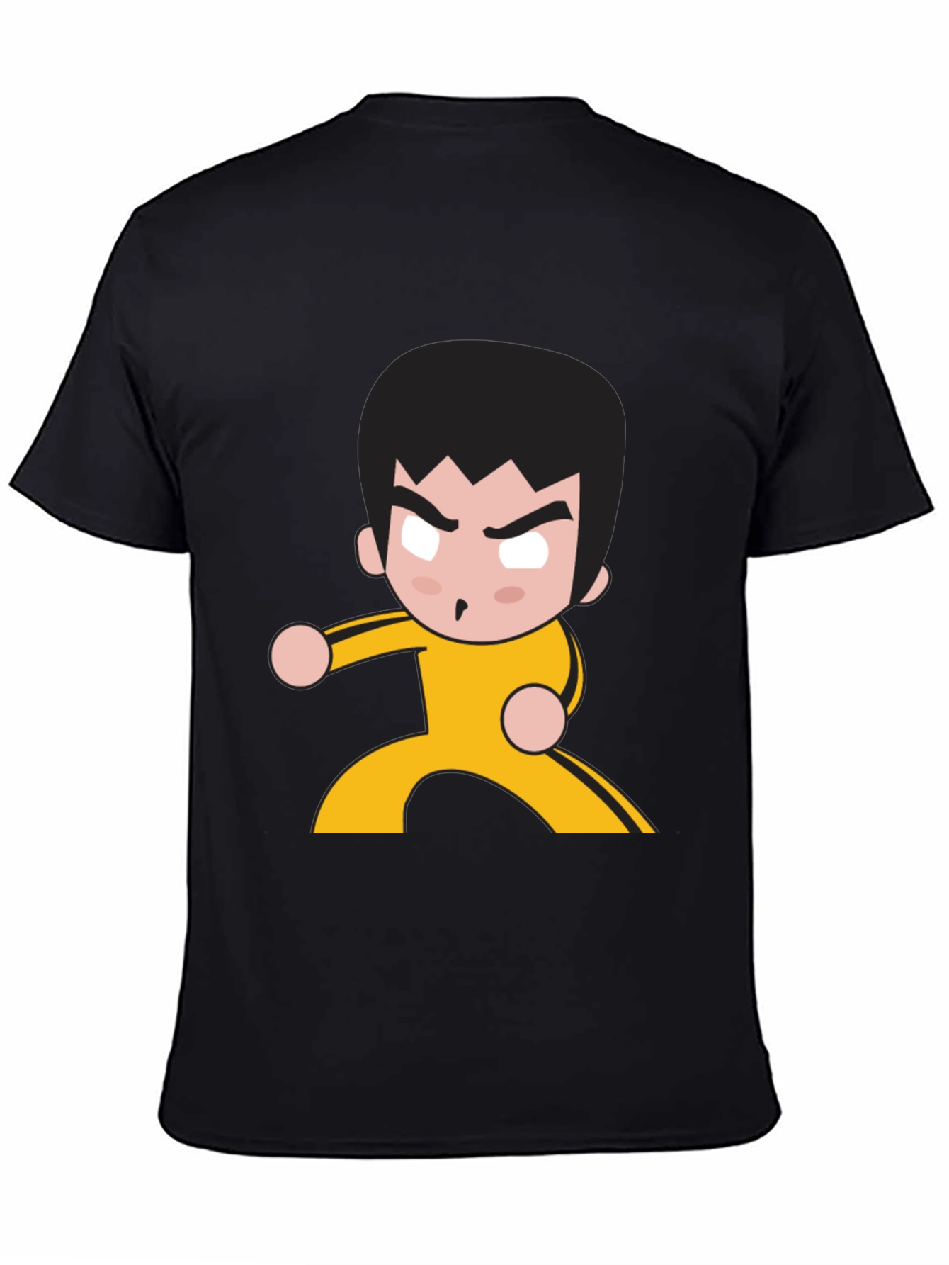Black Martial Arts Cartoon Graphic Black T-Shirt view 4