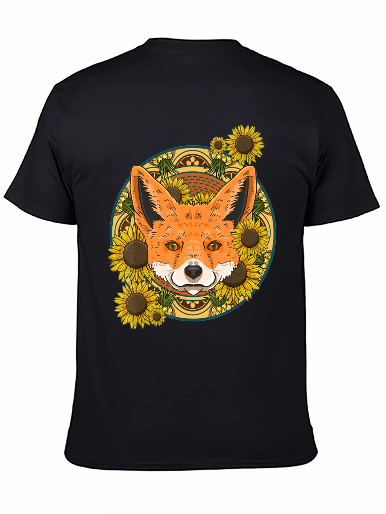 Black Fox & Sunflower Graphic Tee - Nature Lover's T-Shirt view 4