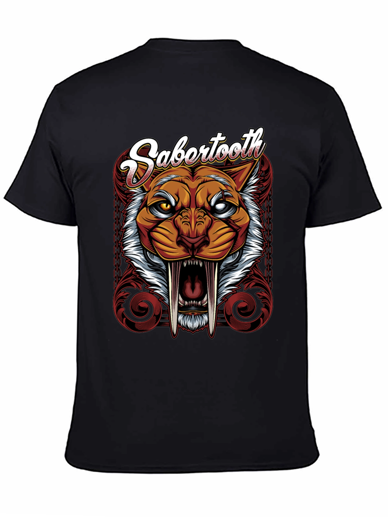 Black Sabertooth Graphic Tee - Fierce Feline T-Shirt view 4