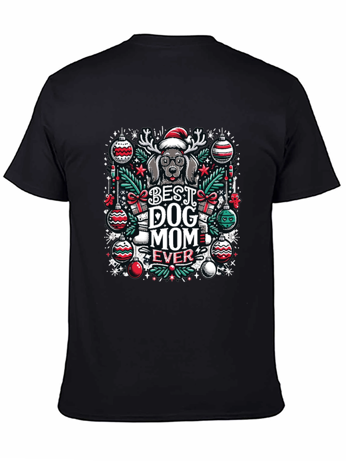 Black Best Dog Mom Ever Christmas T-Shirt view 4