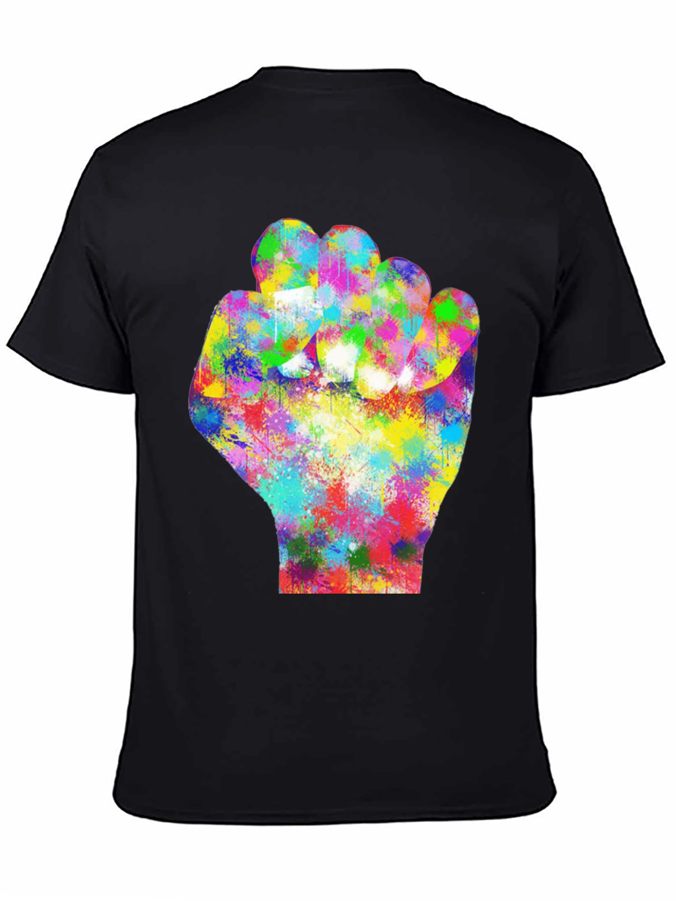Black Colorful Fist Graphic Black T-Shirt view 4