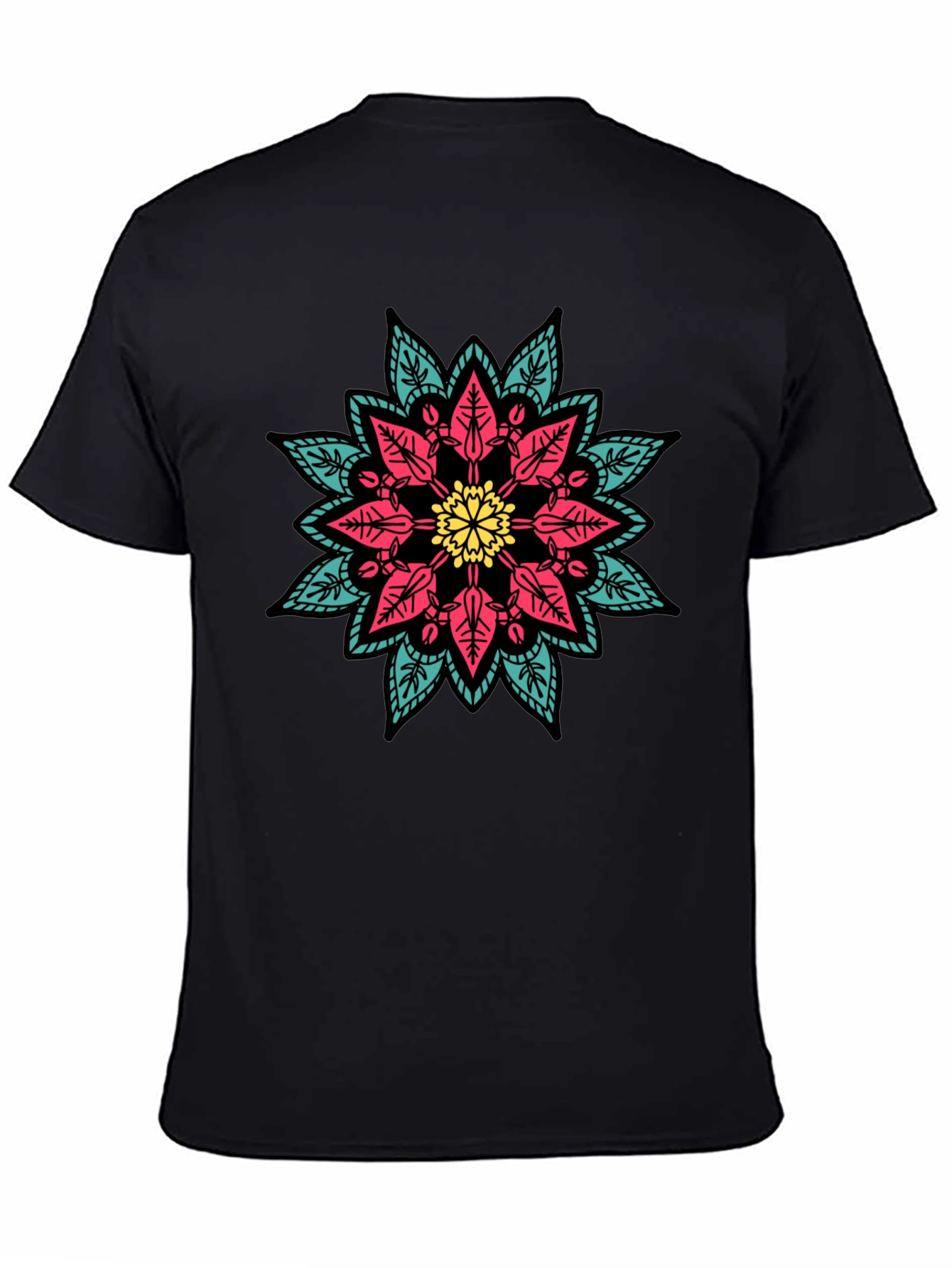 Black Geometric Mandala Graphic Print Black T-Shirt view 4