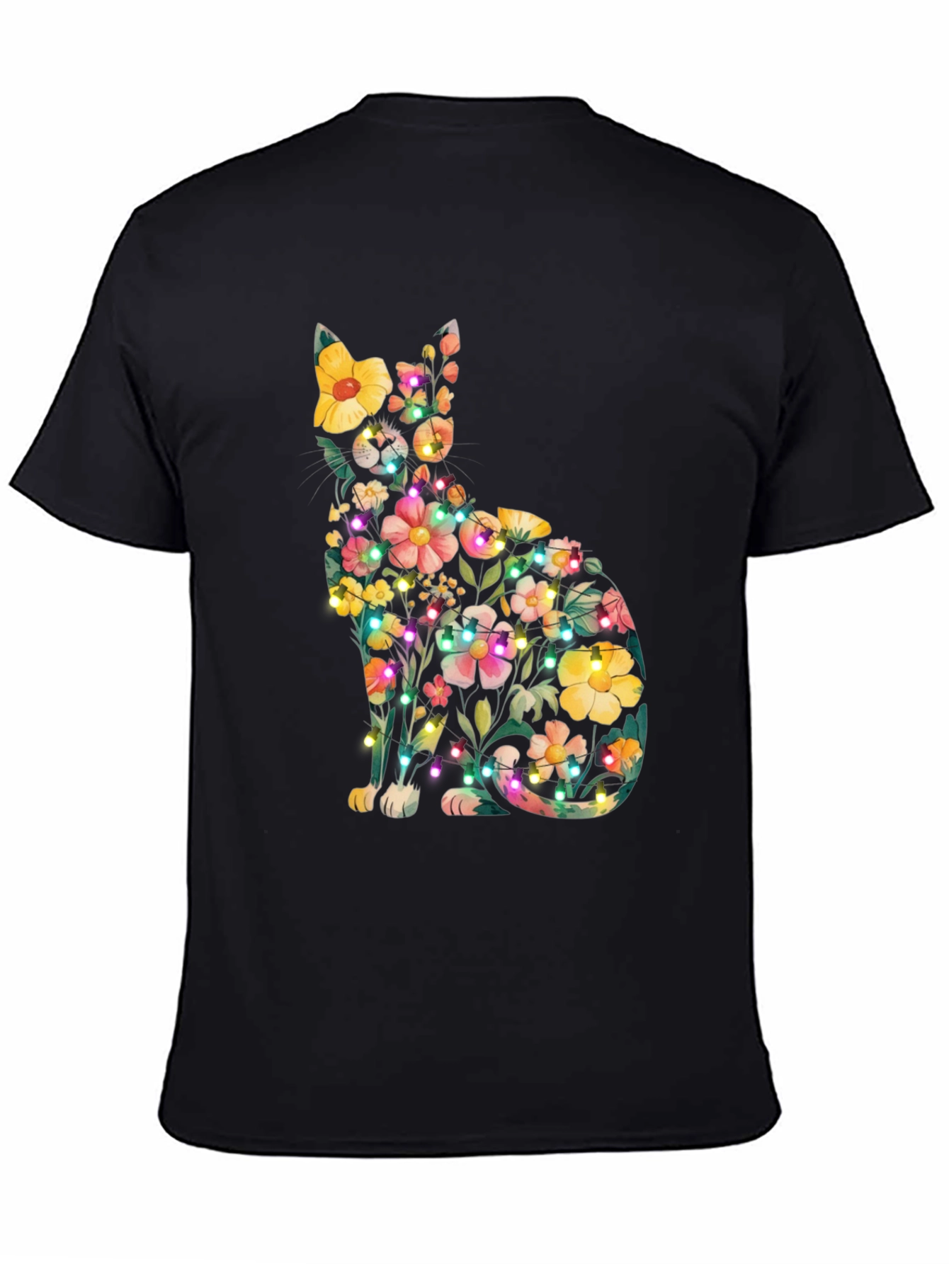 Black Floral Cat Tee - Whimsical & Unique Design view 4