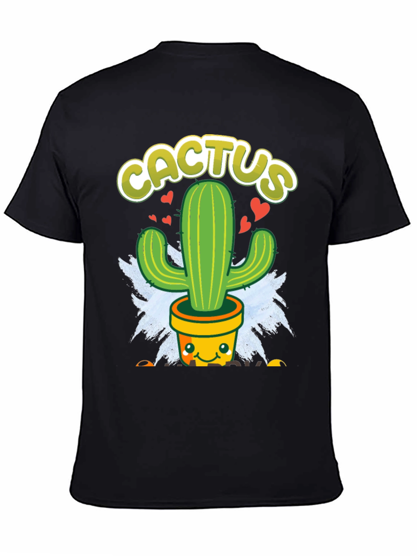 Black Cute Cactus Graphic Tee - Black Cotton T-Shirt view 4