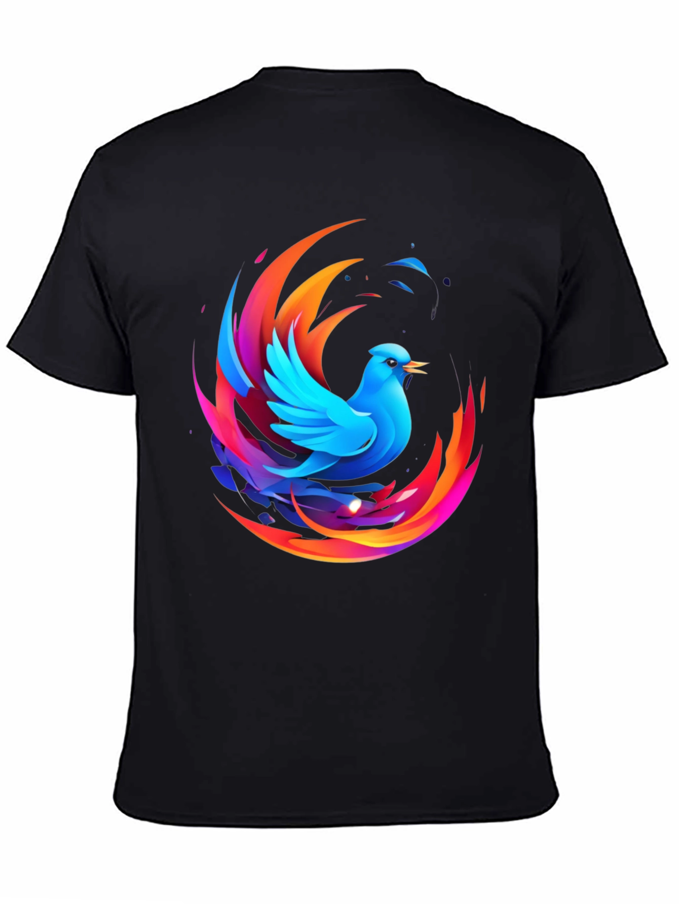 Black Phoenix Bird Graphic Print Black T-Shirt view 4