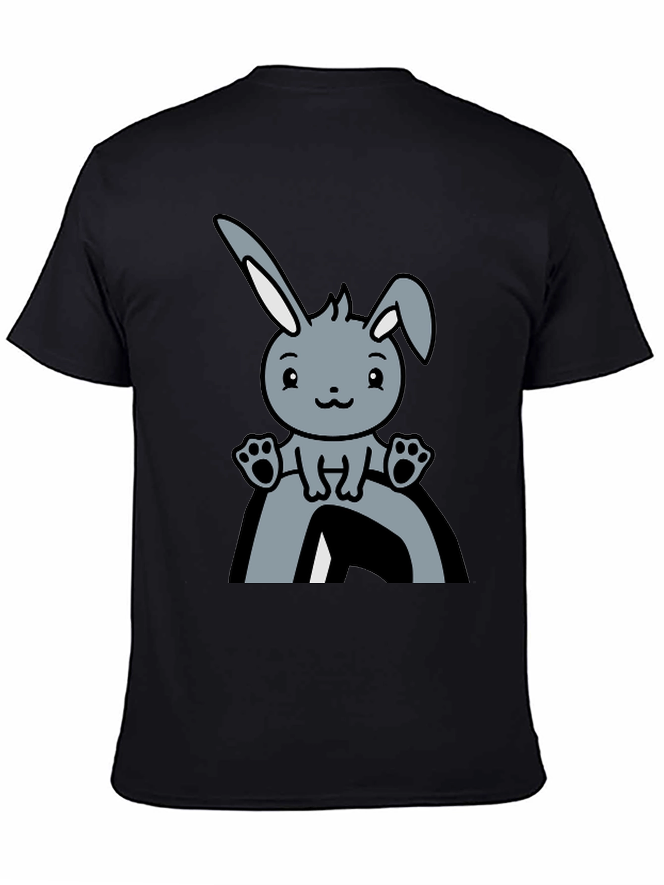 Black Cute Bunny Graphic Tee - Black Cotton Comfort view 4