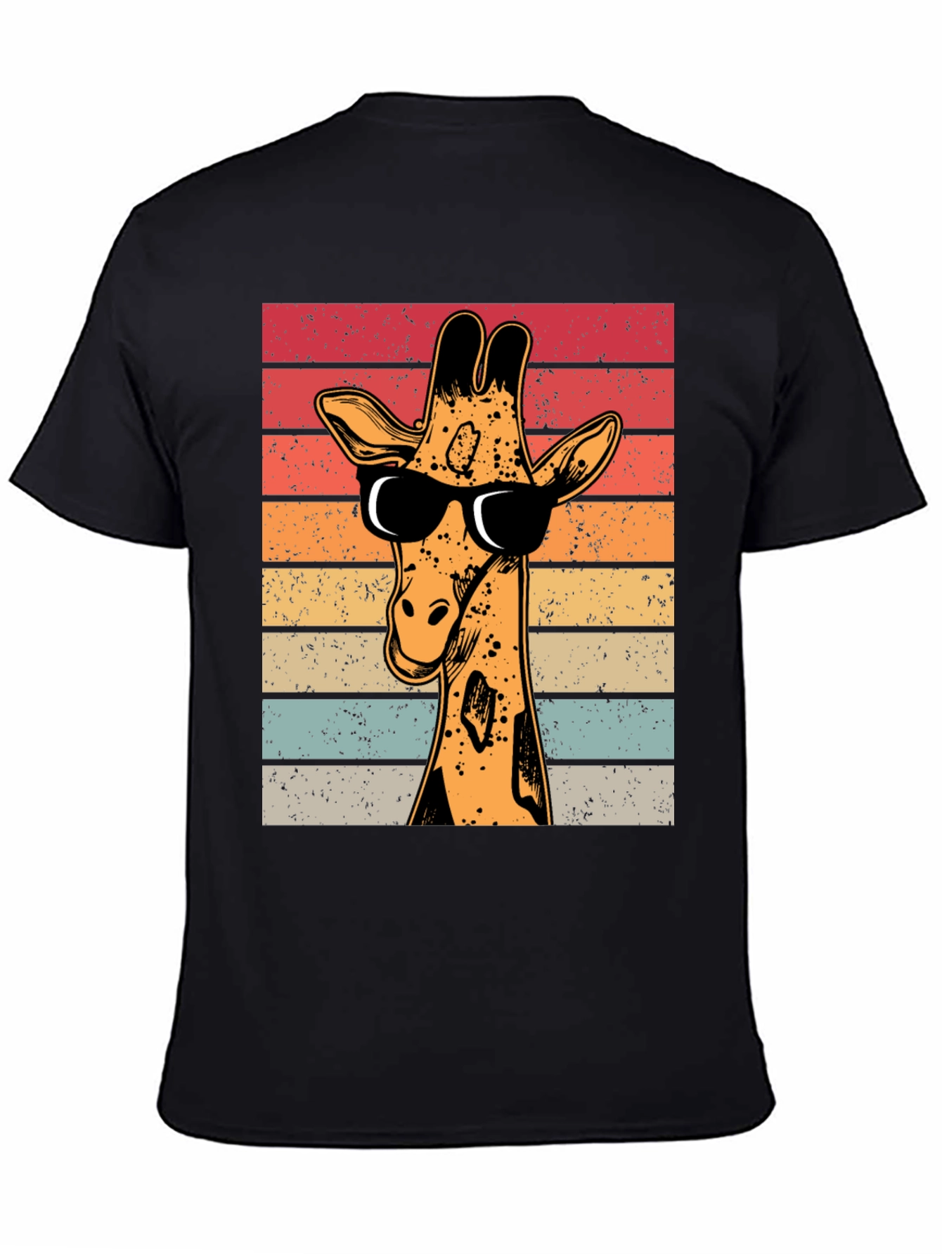 Black Cool Giraffe Retro T-Shirt view 4