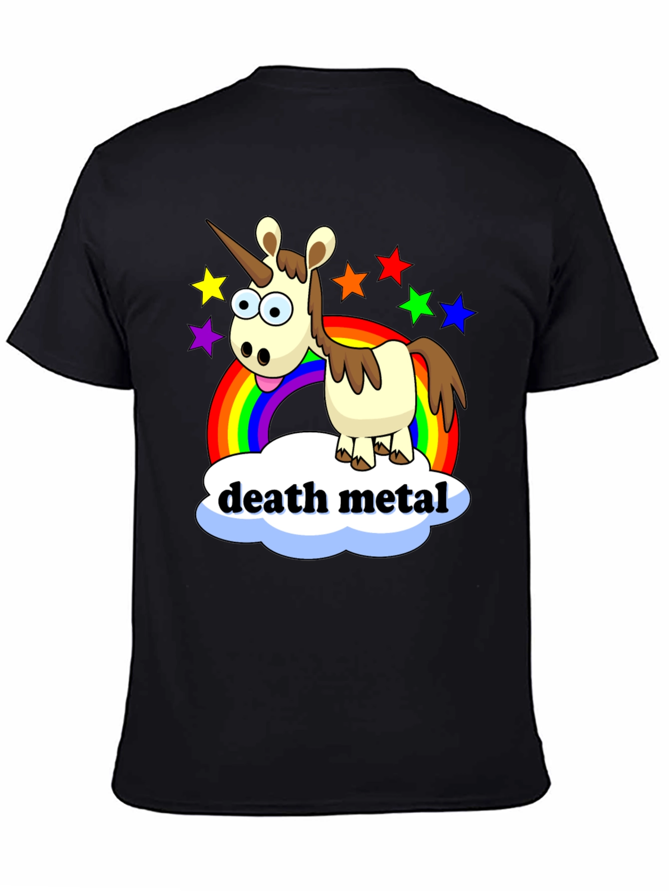 Black Death Metal Unicorn T-Shirt - Rainbow Star Design view 4