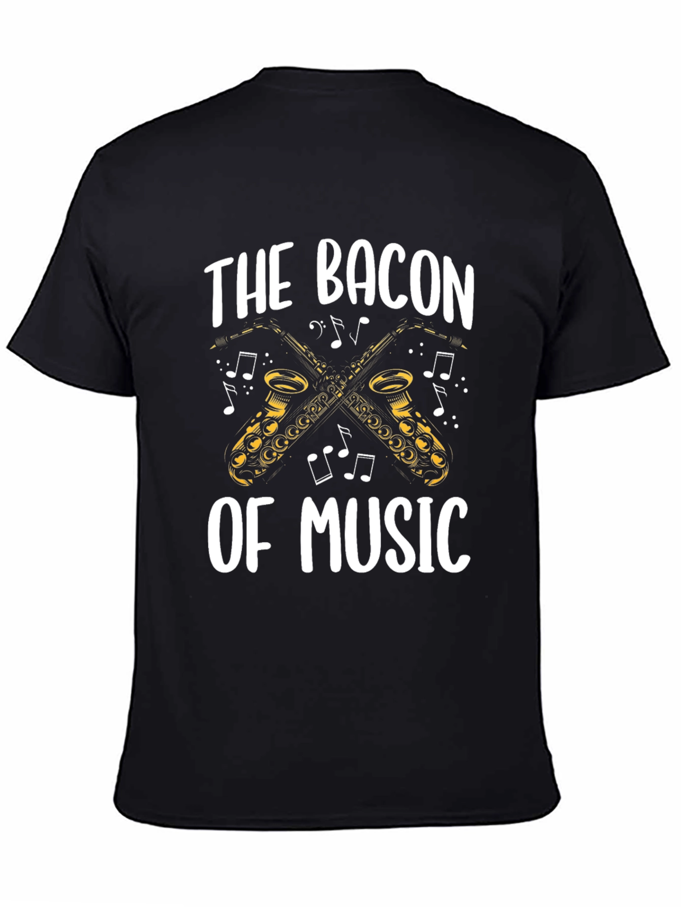 Black Bacon of Music Saxophone T-Shirt - Black Cotton Tee view 4