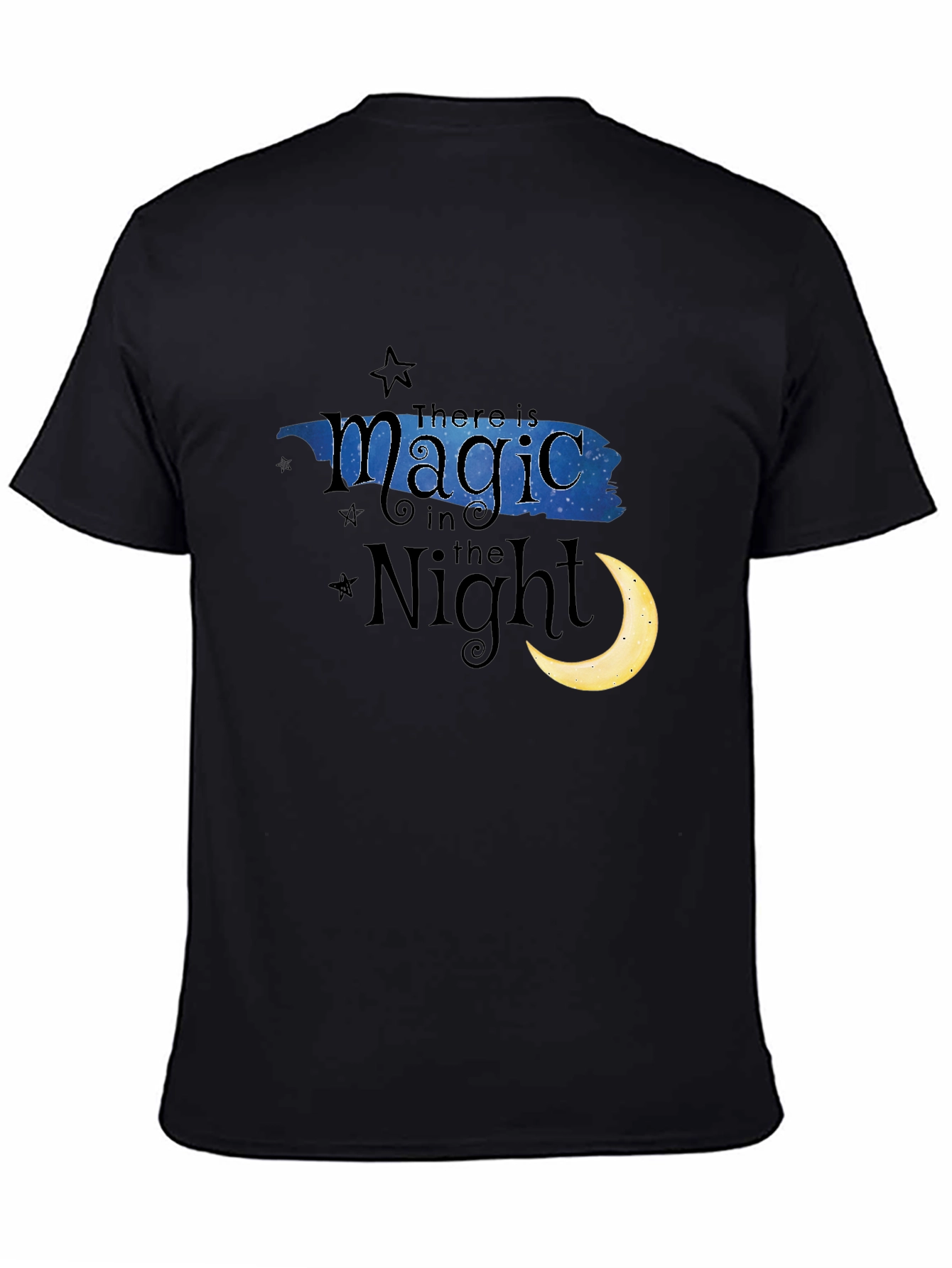 Black Magic in the Night T-Shirt - Crescent Moon & Stars Black Tee view 4