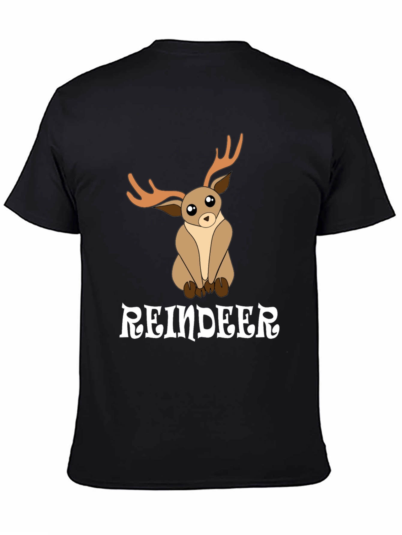Black Cute Reindeer Graphic Tee - Black Cotton T-Shirt view 4