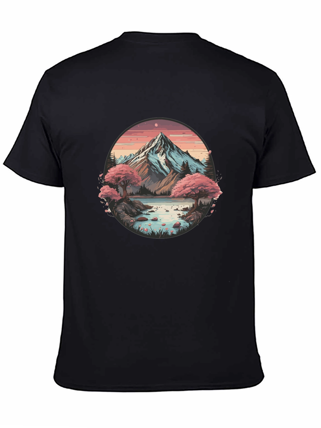 Black Mountain Lake Scene Graphic Tee - Black Casual Shirt view 4