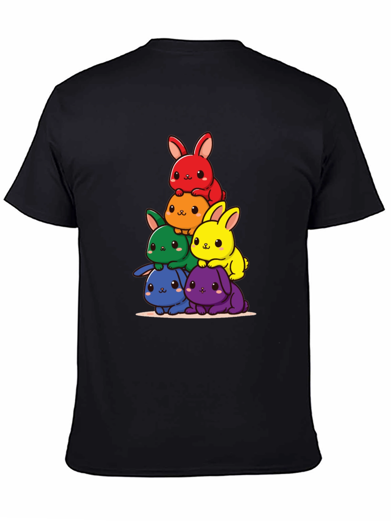 Black Rainbow Bunny Stack T-Shirt view 4