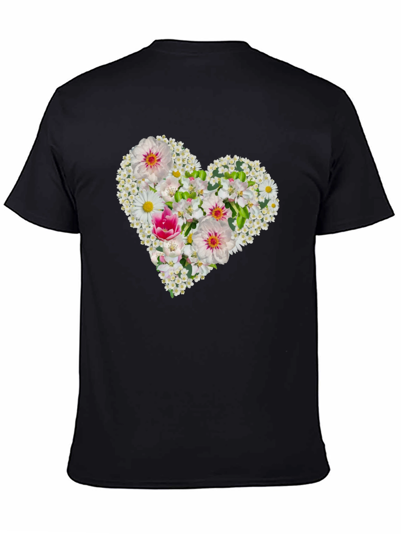 Black Floral Heart Tee - Black Cotton Graphic T-Shirt view 4