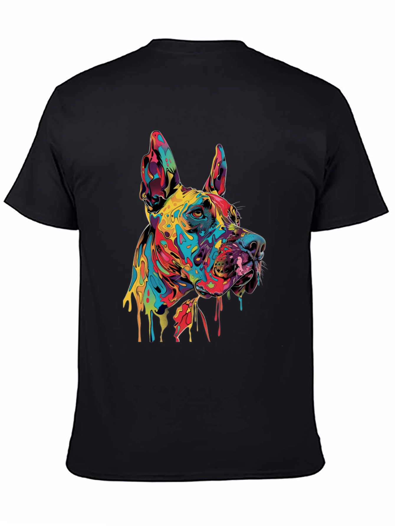 Black Colorful Dog Graphic Tee - Modern Art T-Shirt view 4