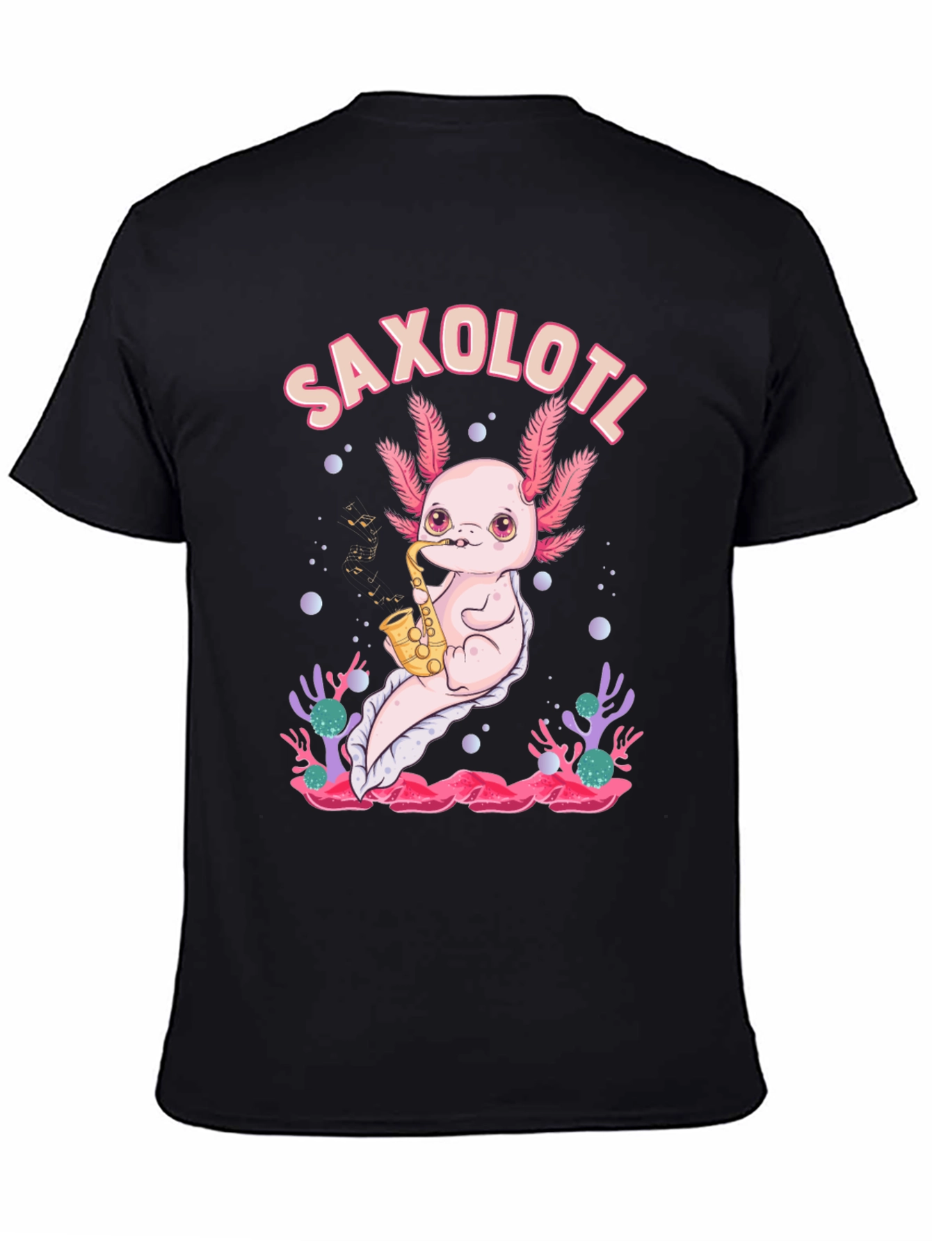 Black Saxolotl T-Shirt - Axolotl Saxophone Musician Tee view 4