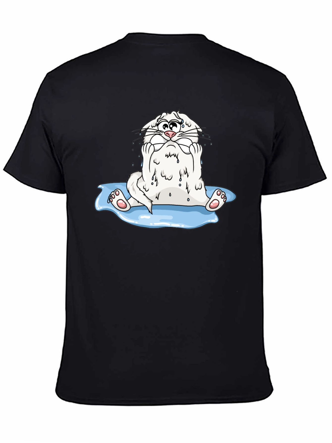 Black Funny Cartoon Cat Black T-Shirt view 4