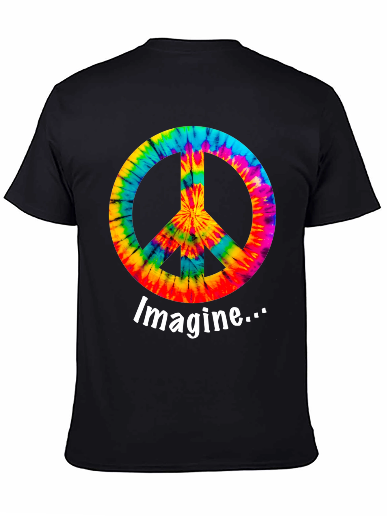 Black Imagine Peace Sign Tie-Dye Graphic T-Shirt view 4