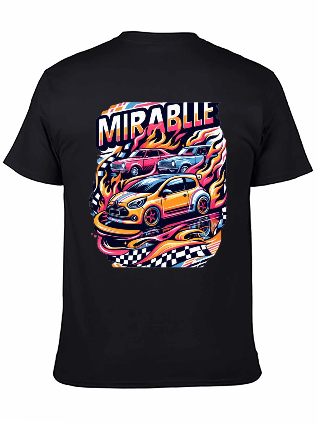 Black Mirablle Cars Graphic T-Shirt - Retro Racing Style view 4