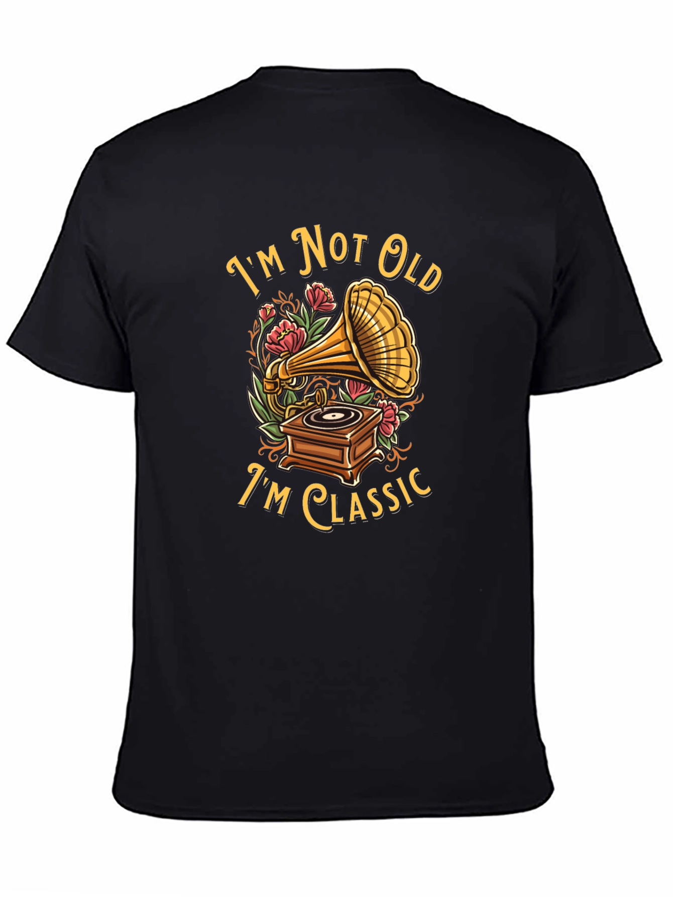 Black Vintage Record Player Graphic T-Shirt view 4