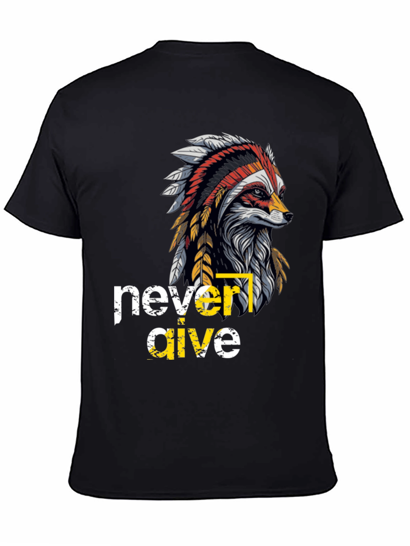 Black Native American Fox Graphic T-Shirt view 4