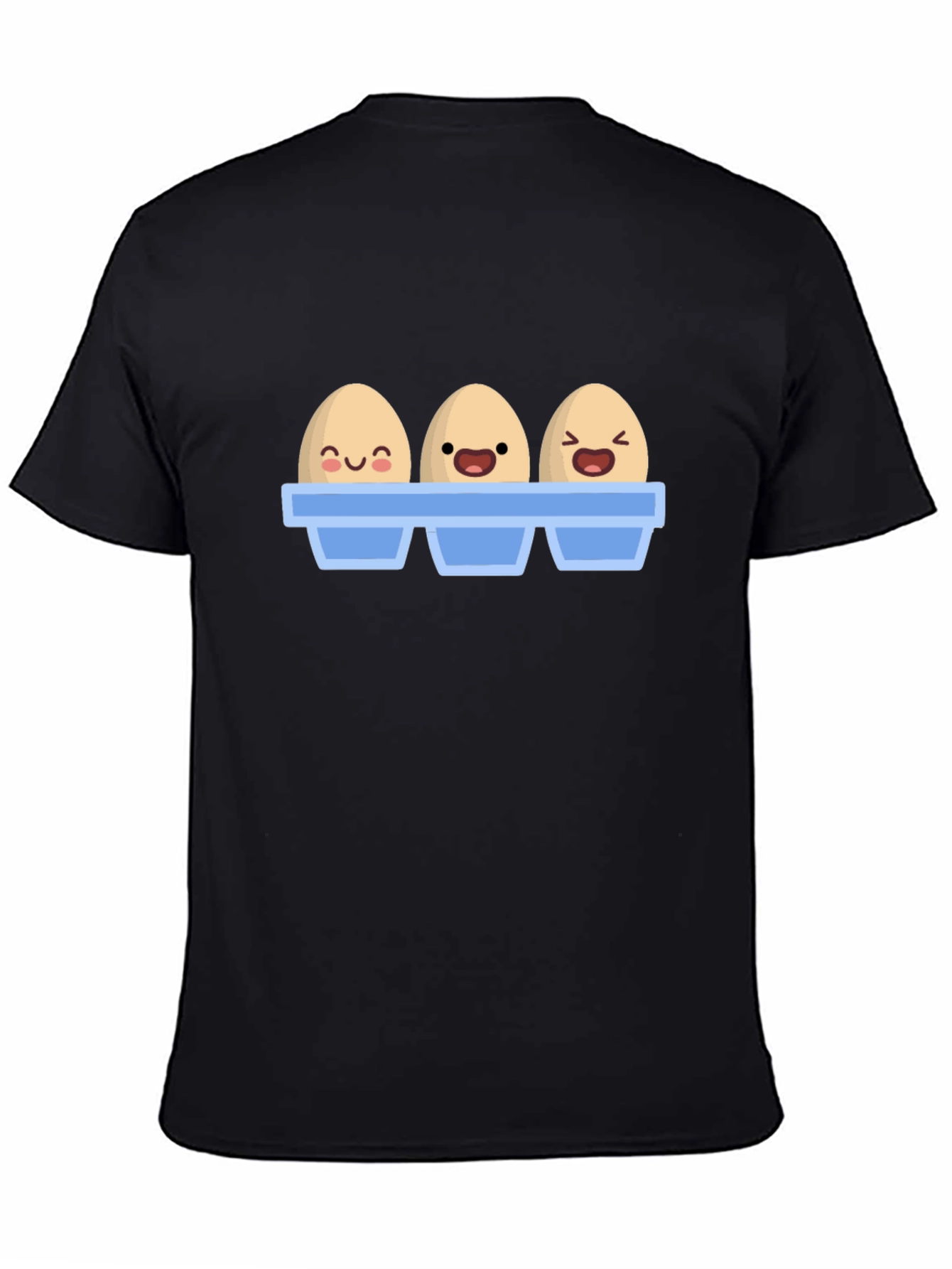 Black Funny Cartoon Eggs T-Shirt, Novelty Graphic Tee view 4