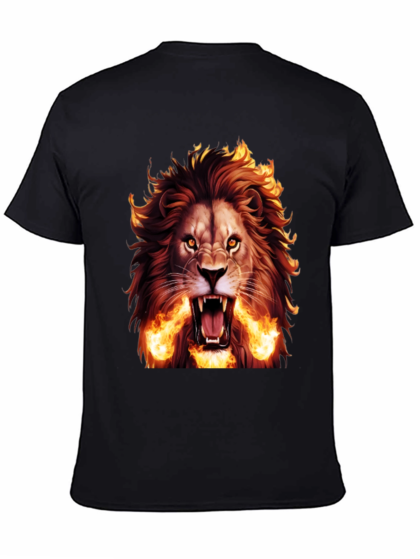 Black Fiery Lion Graphic Tee - Bold Black T-Shirt view 4