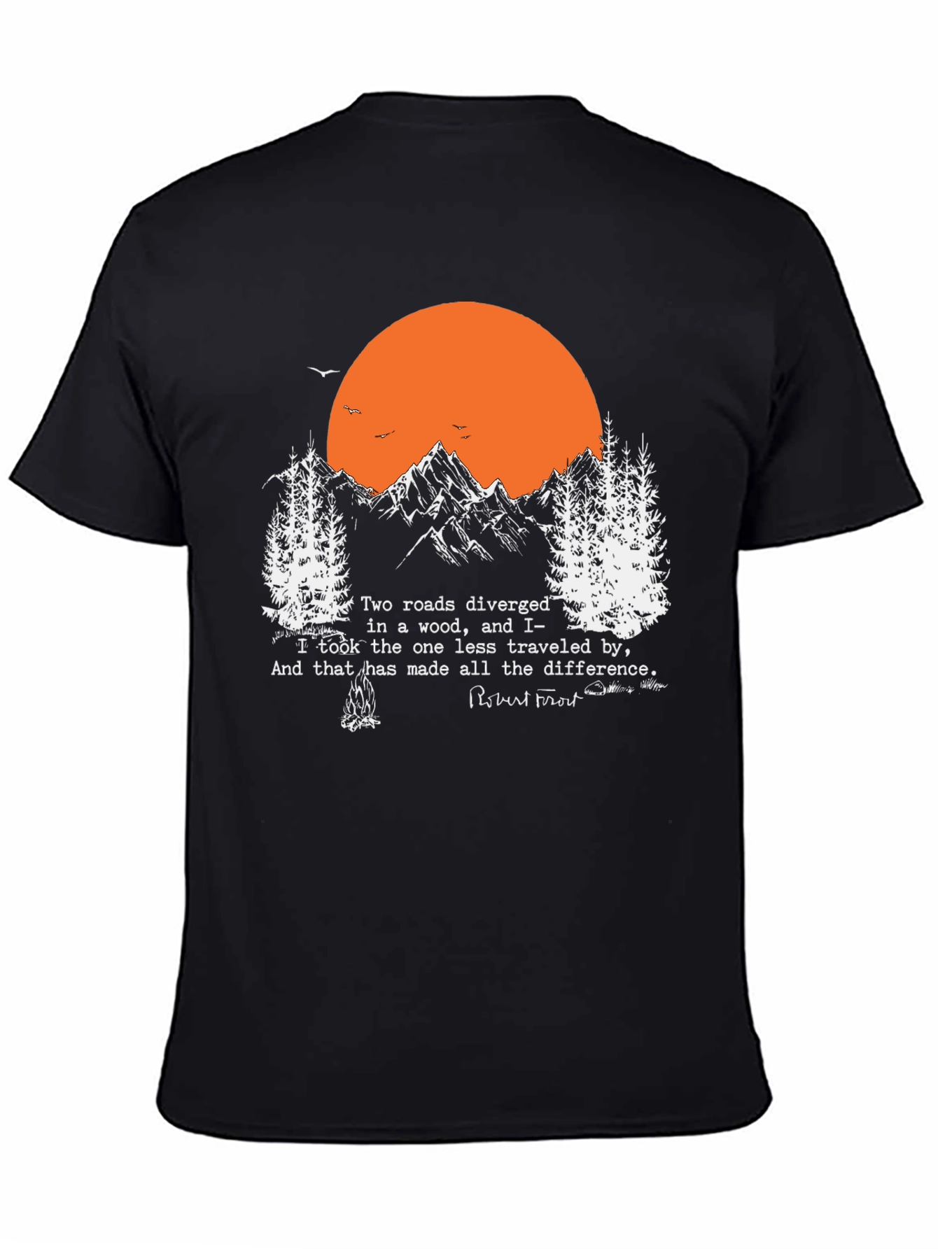 Black Robert Frost Mountain Tee - Two Roads Poem T-Shirt view 4