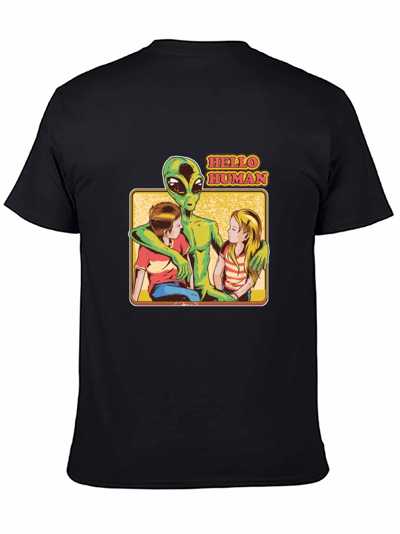 Black Hello Human Alien Graphic T-Shirt view 4