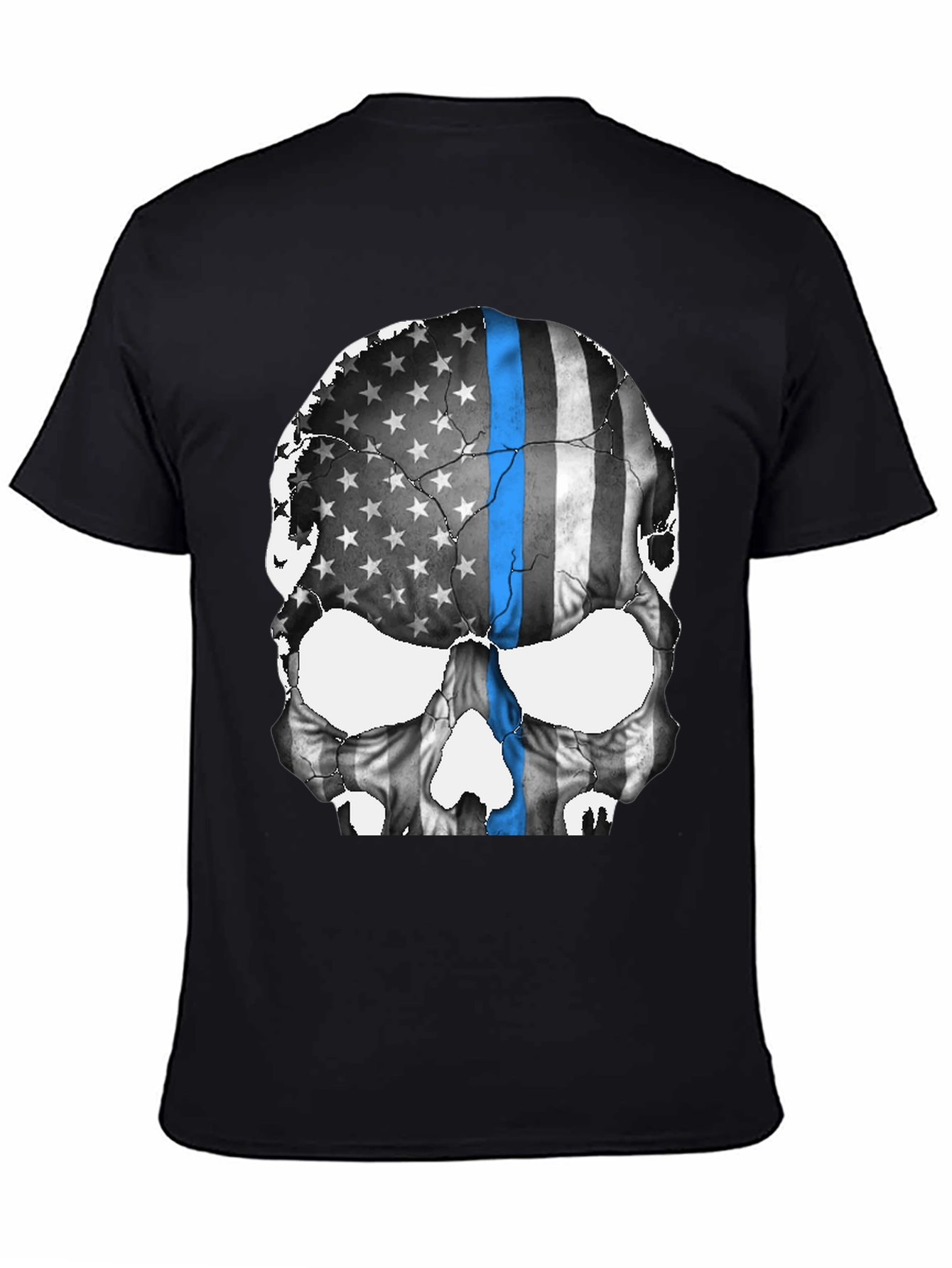 Black Skull Flag Graphic Tee - Thin Blue Line Support view 4