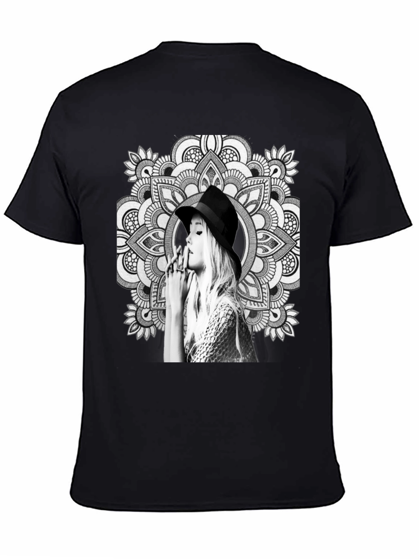 Black Black T-Shirt with Artistic Mandala Design view 4
