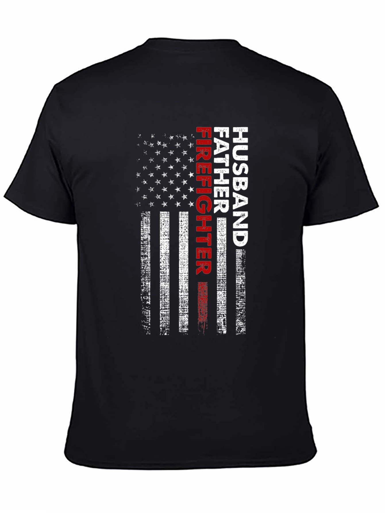 Black Husband Father Firefighter American Flag T-Shirt view 4