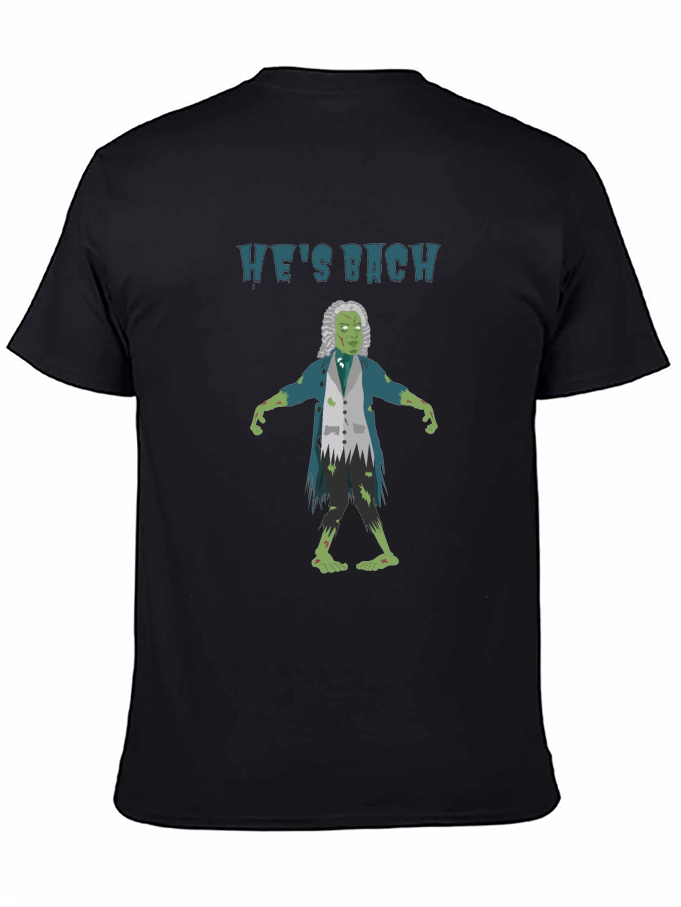 Black He's Bach Zombie T-Shirt: Musical Horror Humor view 4