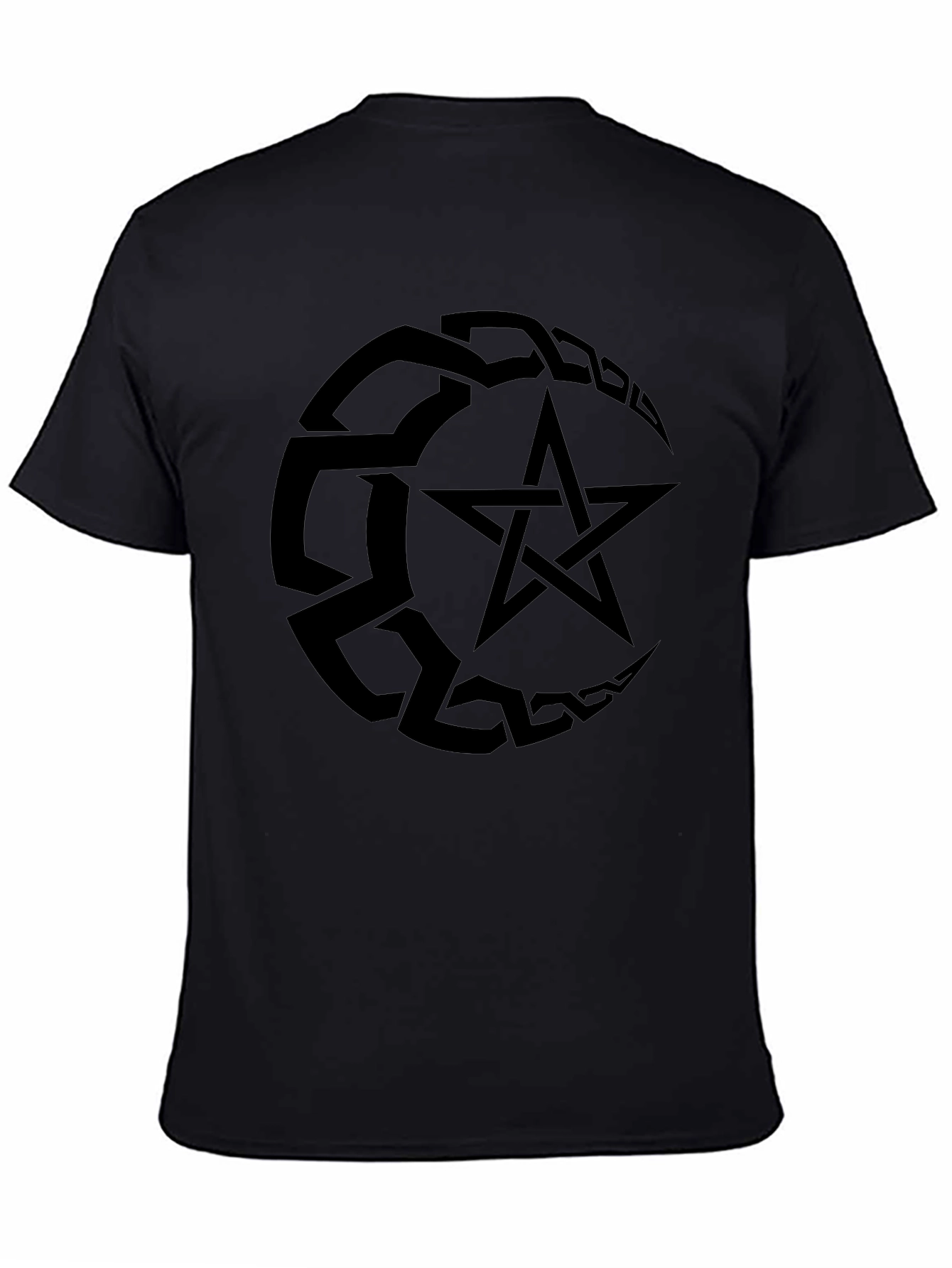 Black Men's Black T-Shirt with Pentagram Design view 4