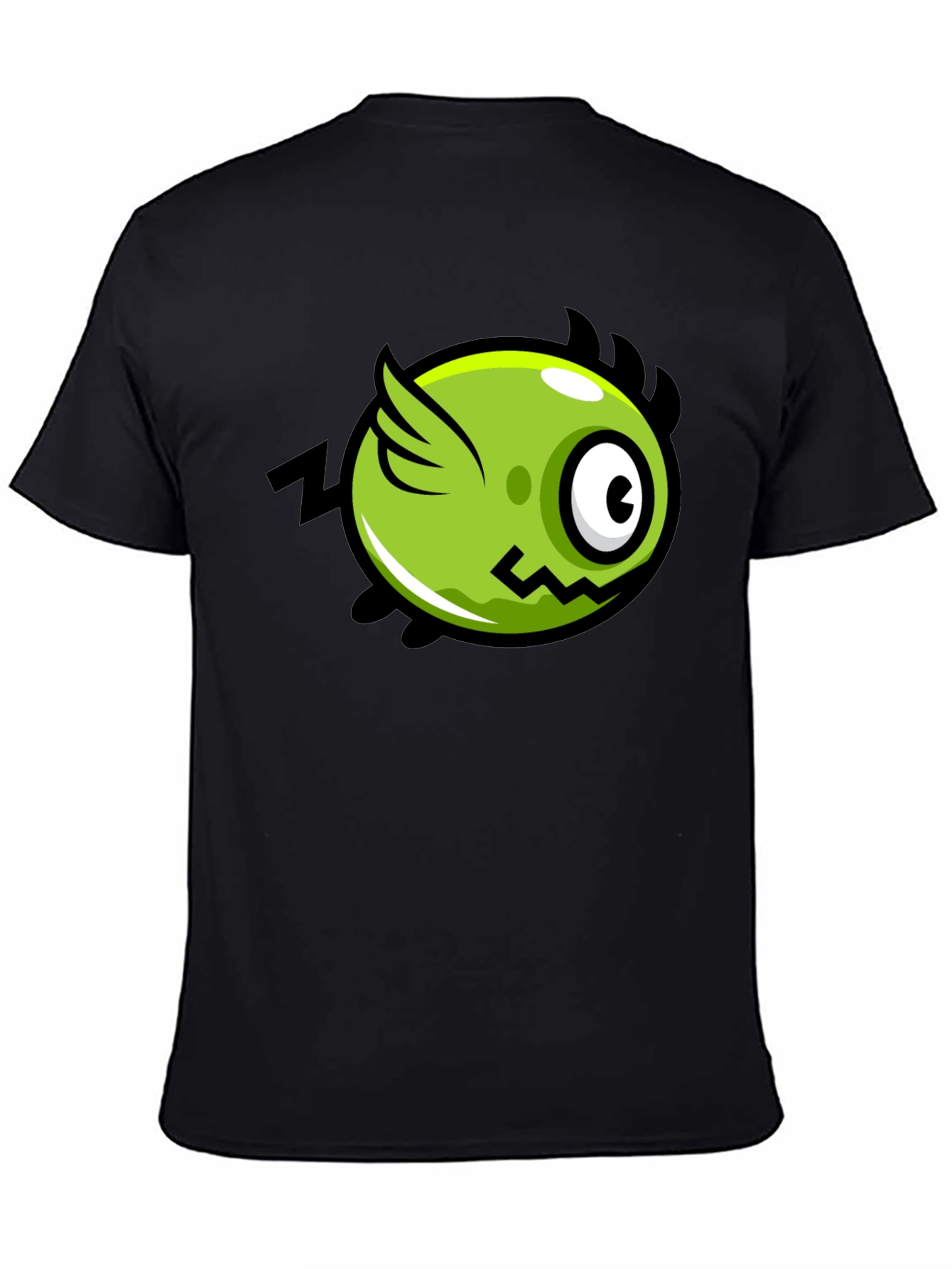 Black Funky Green Flying Eye Cartoon Black Tee view 4