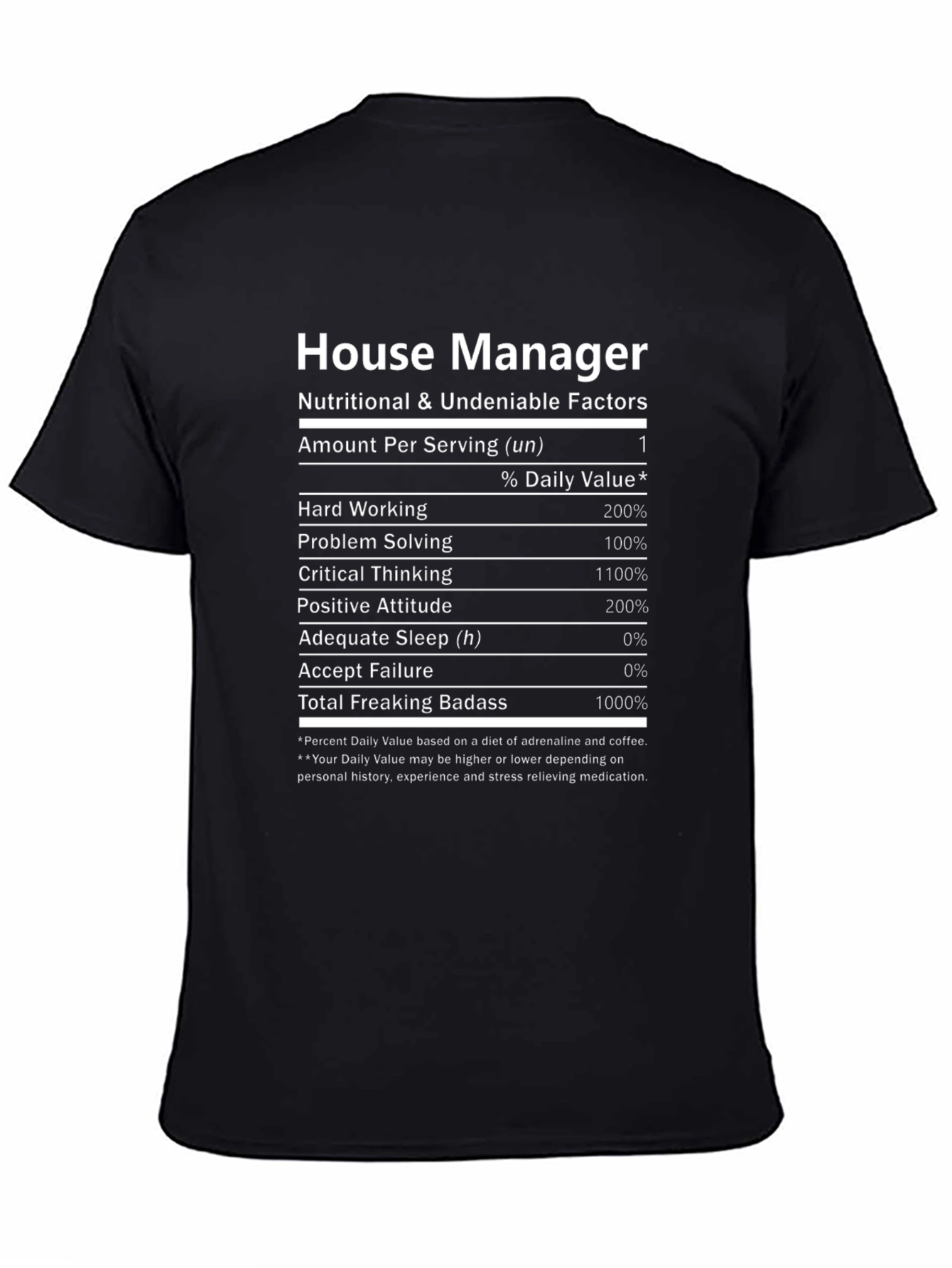 Black House Manager Nutrition Facts T-Shirt view 4