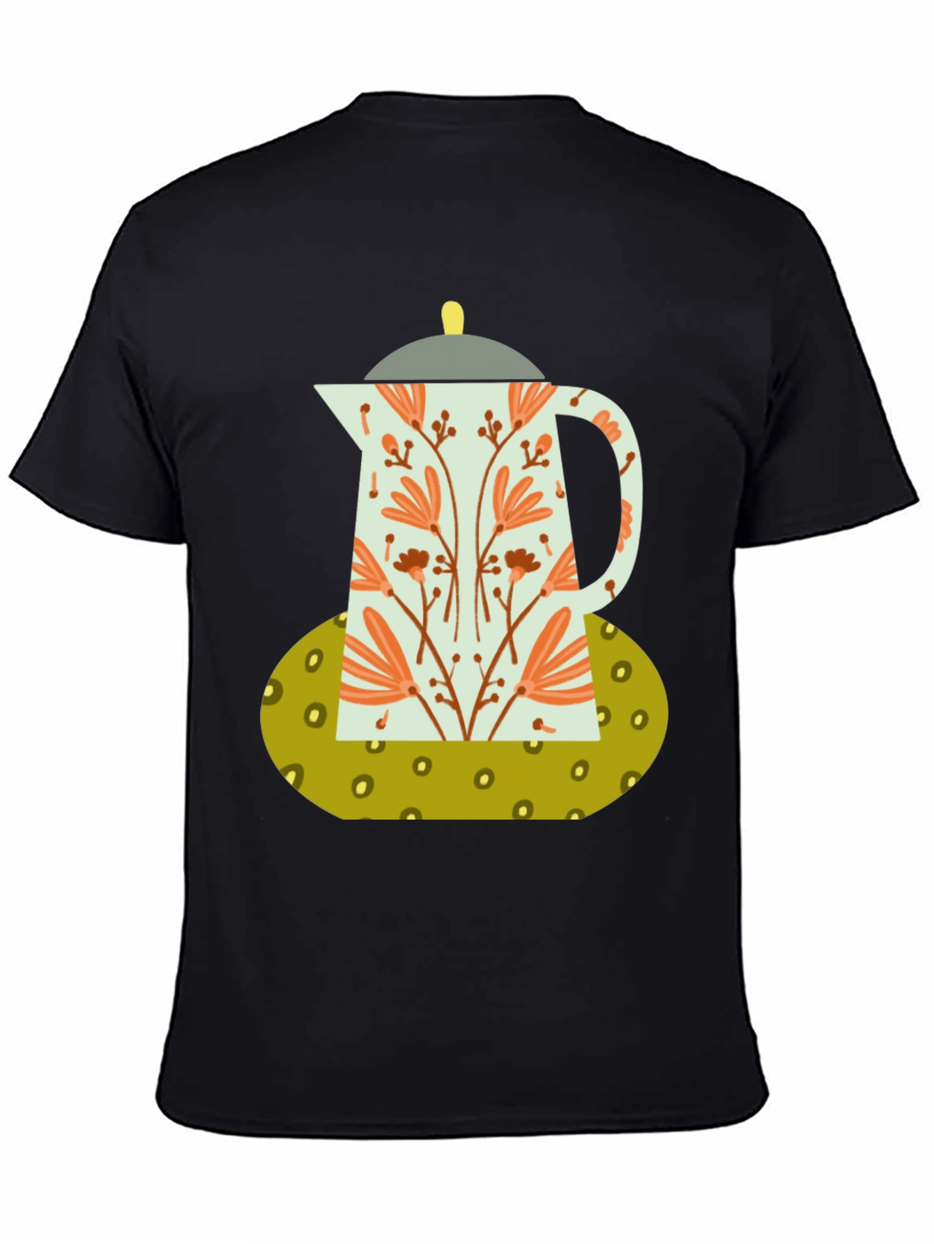 Black Floral Coffee Pot Graphic Tee - Black Cotton Blend view 4