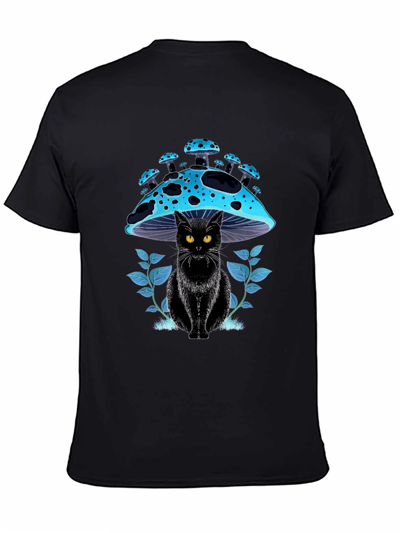Black Black Cat Mushroom T-Shirt - Unique Graphic Tee view 4