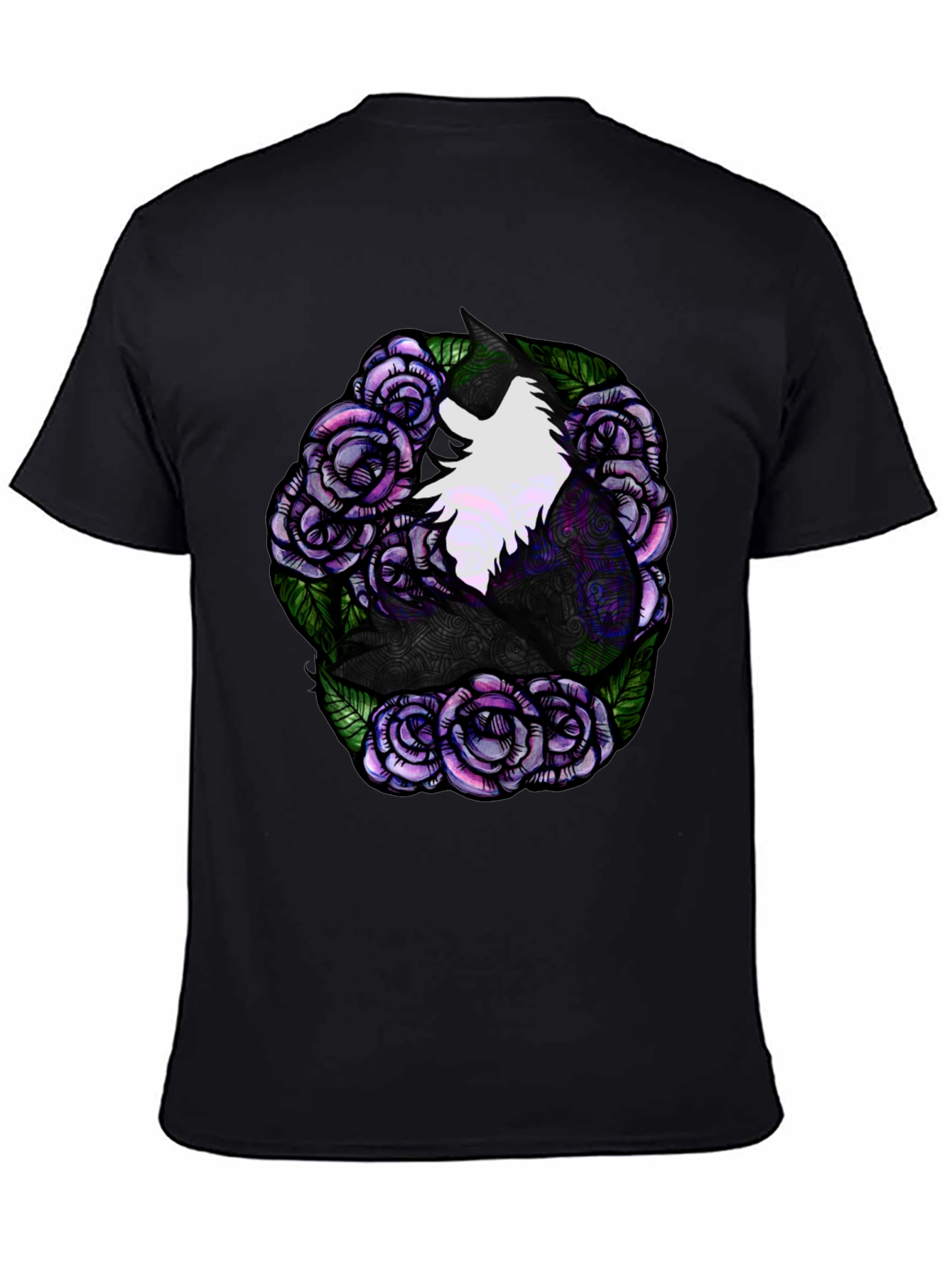 Black Floral Unicorn Graphic Tee - Black Cotton T-Shirt view 4