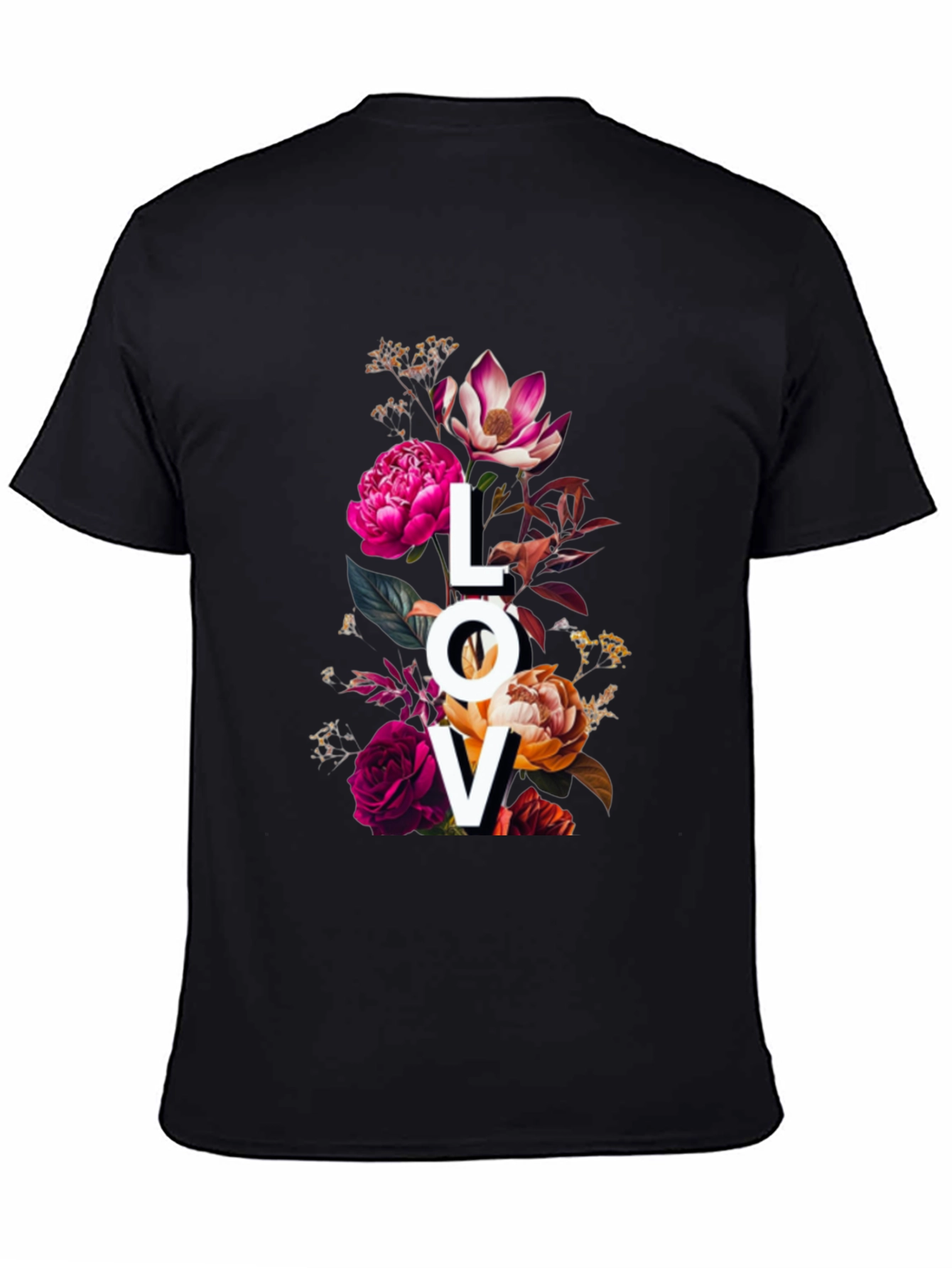 Black Floral LOVE Graphic Print T-Shirt view 4