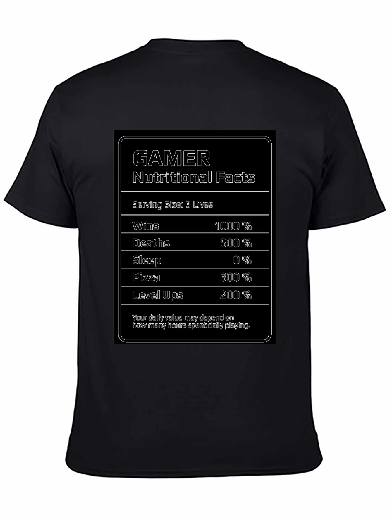 Black Gamer Nutritional Facts Funny T-Shirt view 4