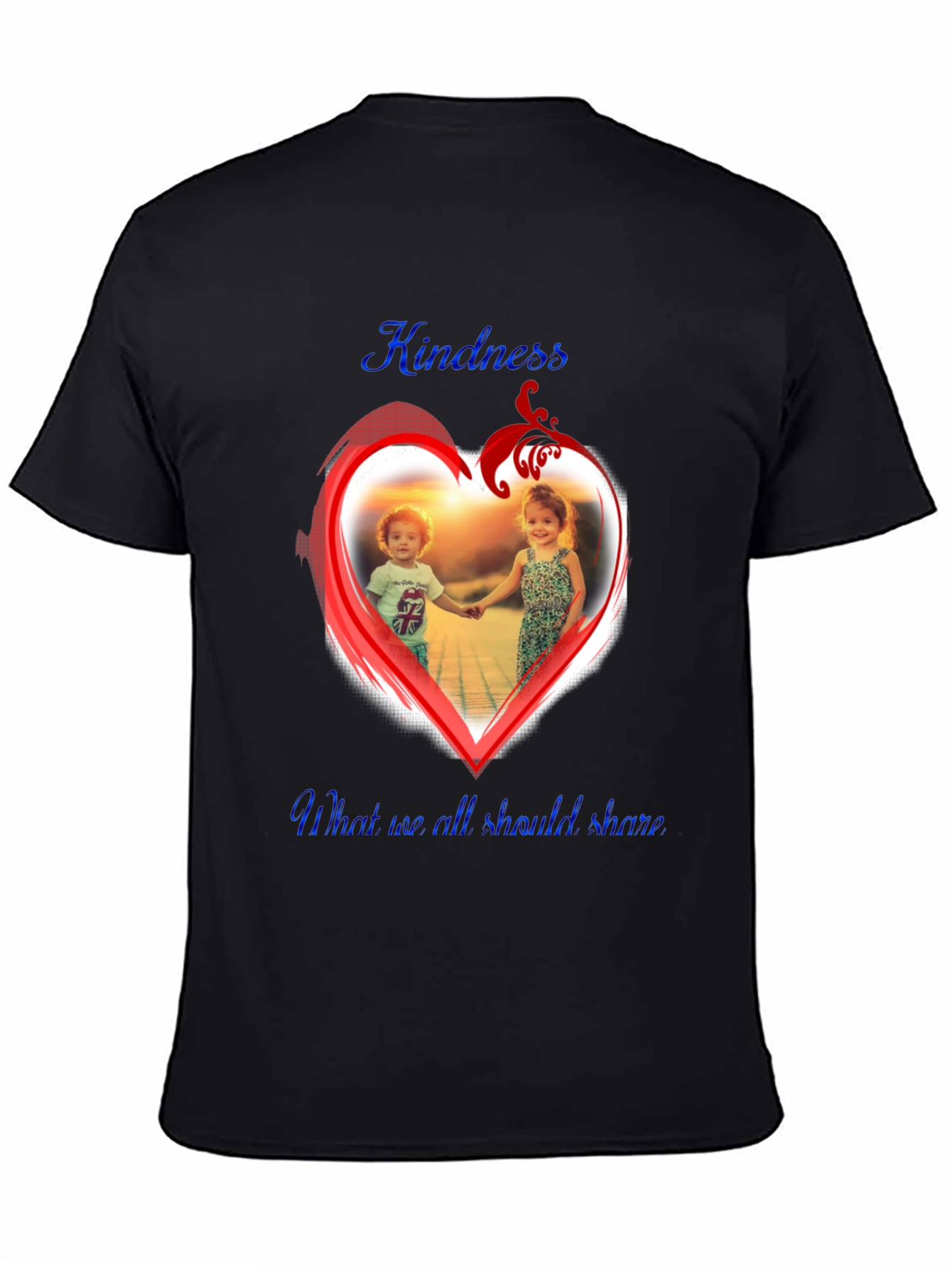 Black Kindness Share Black T-Shirt With Heart Graphic view 4