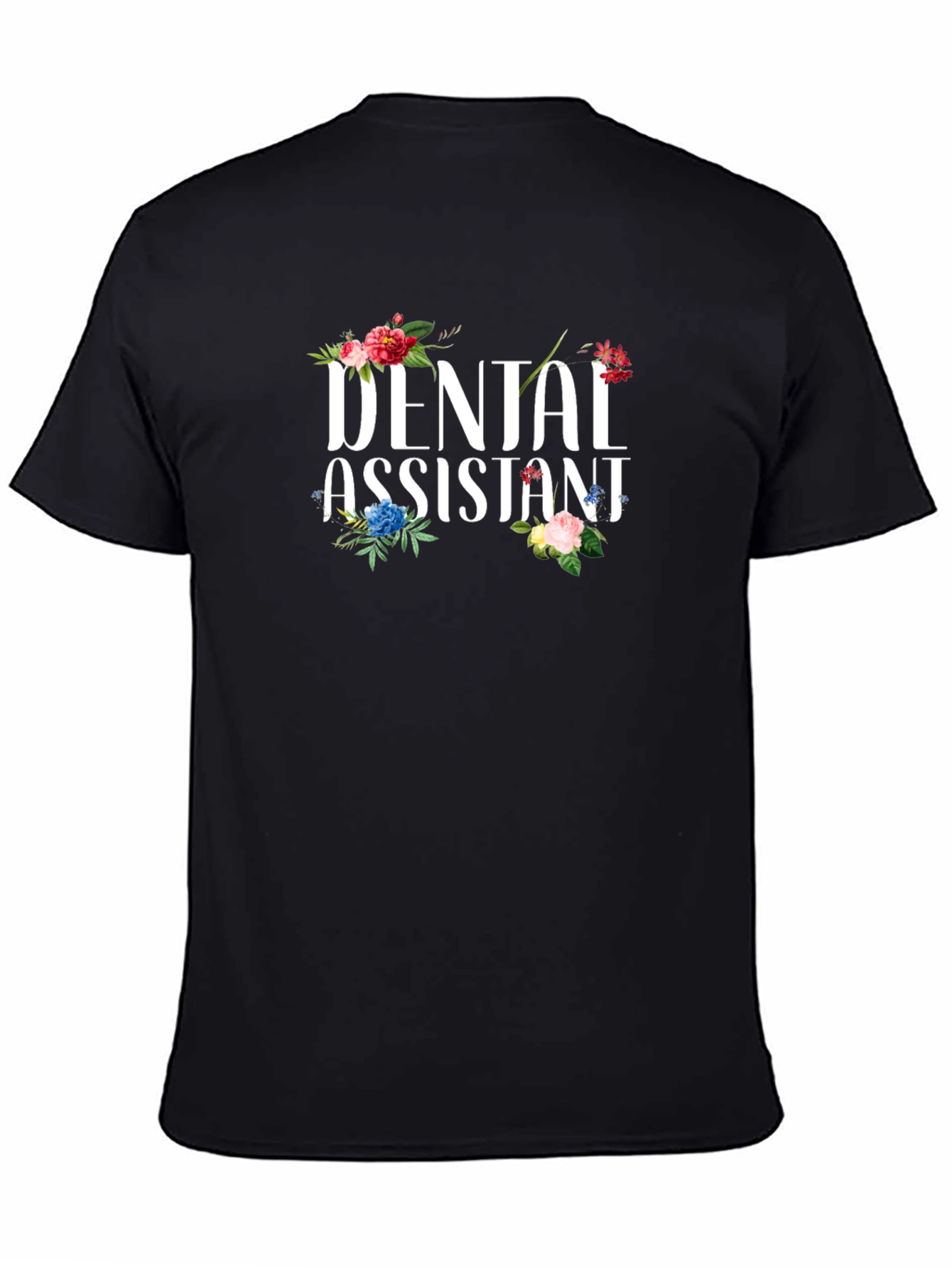 Black Dental Assistant Floral T-Shirt view 4