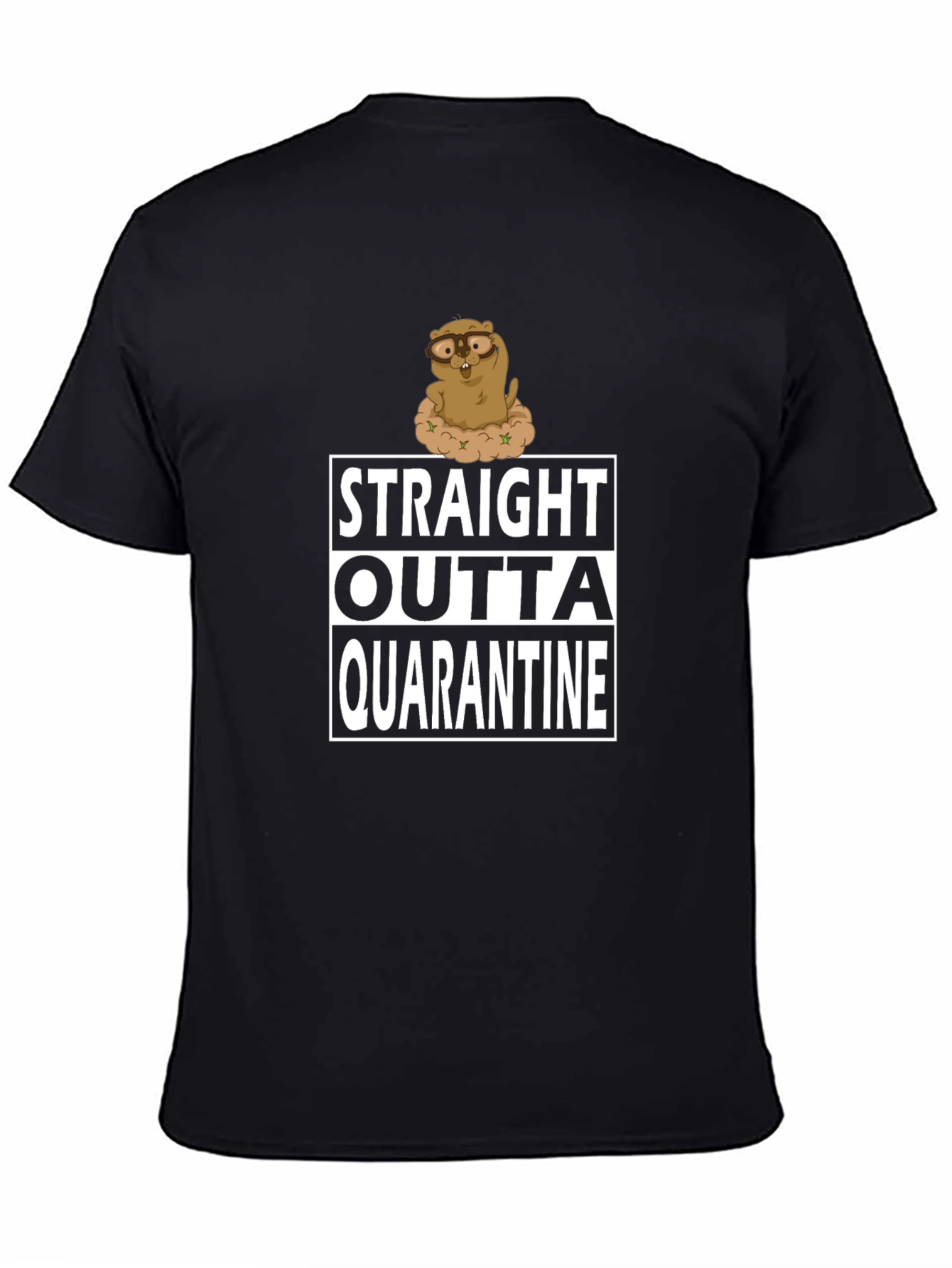 Black Straight Outta Quarantine T-Shirt Funny Groundhog view 4